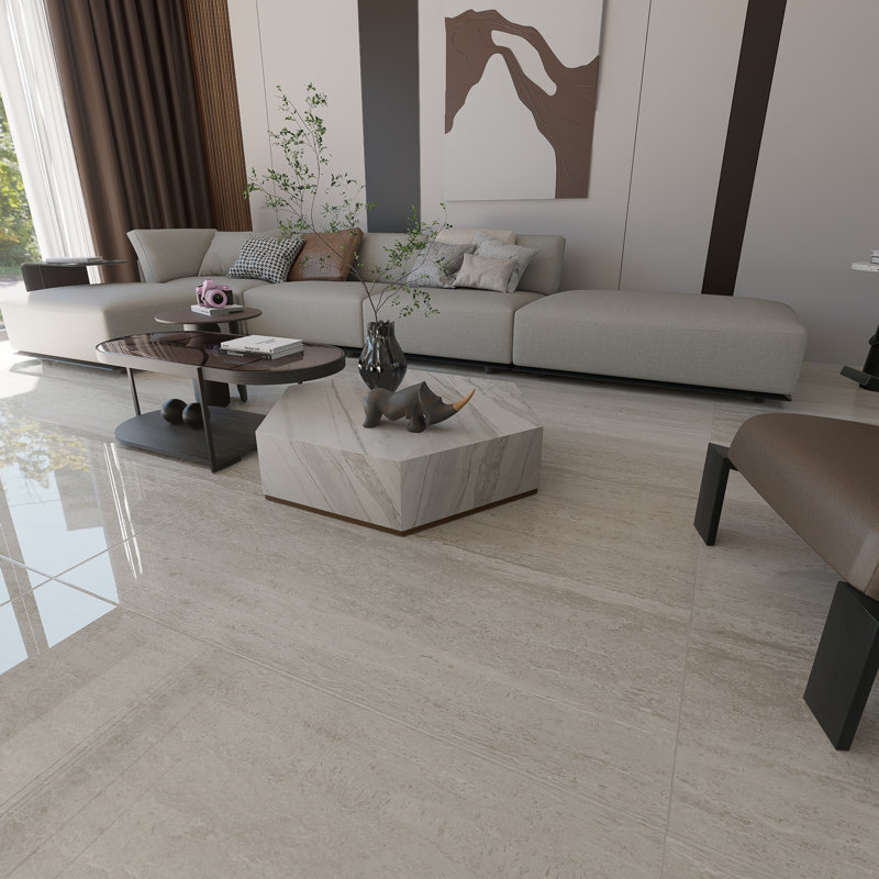 Carreau de porcelaine poli 24 po x 48 po Nova, Beige crème