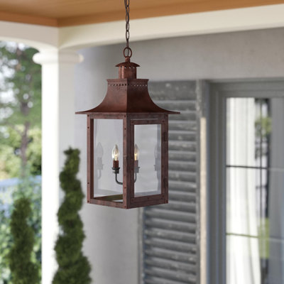 Lanterne suspendue d'extérieur en cuivre vieilli 3 lumières H 26 po Alevia