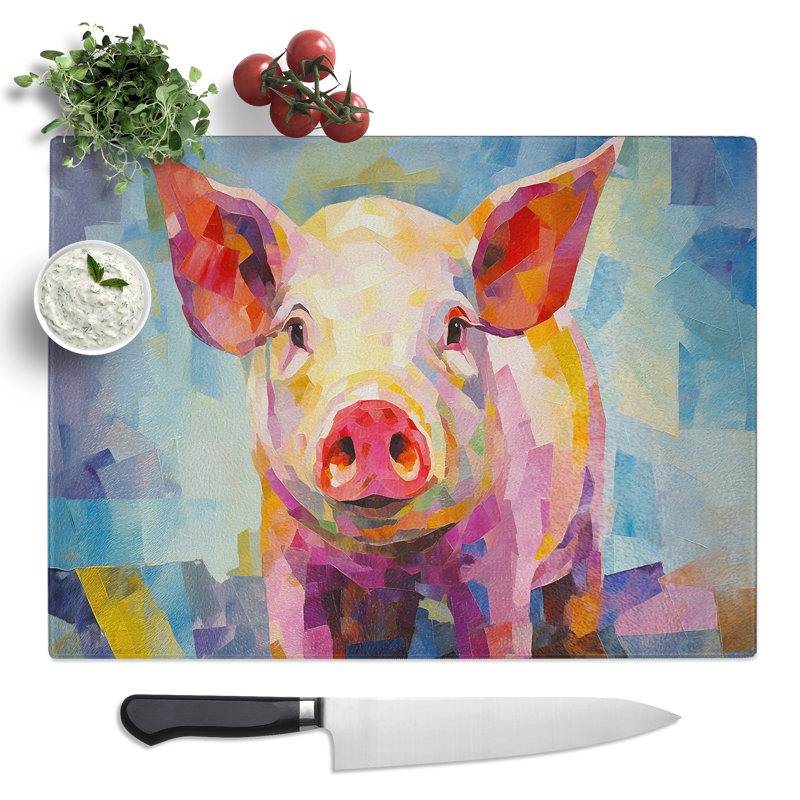 Pig Abstract  Glass Chopping Board