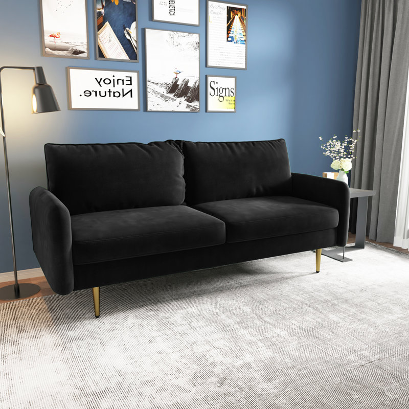 Doran 70'' Velvet Round Arm Sofa, Black Velvet