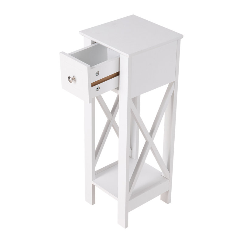 25cm W Solid + Manufactured Wood Bedside Table, White