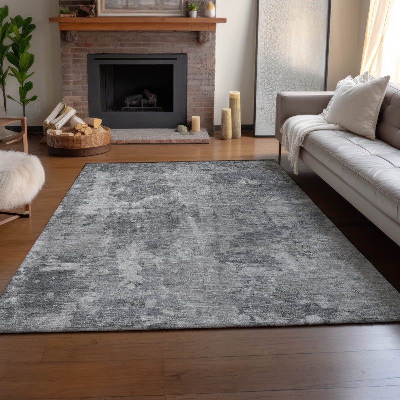 Tapis gris Cerrito AMF573 lavable à la machine de qualité supérieure, Rectangle 9 pi x 12 pi