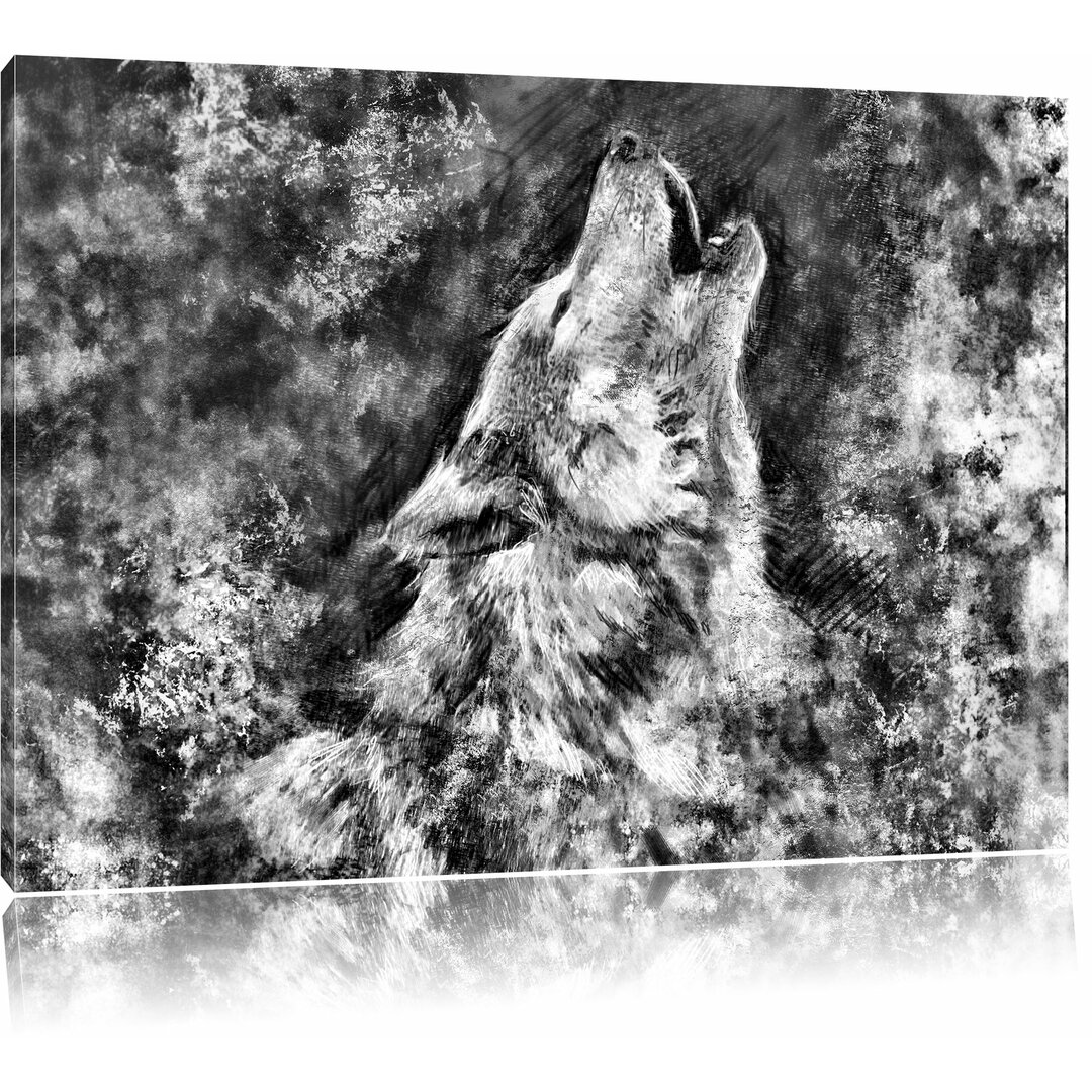 Leinwandbild Heulender Wolf Kunst in Monochrom