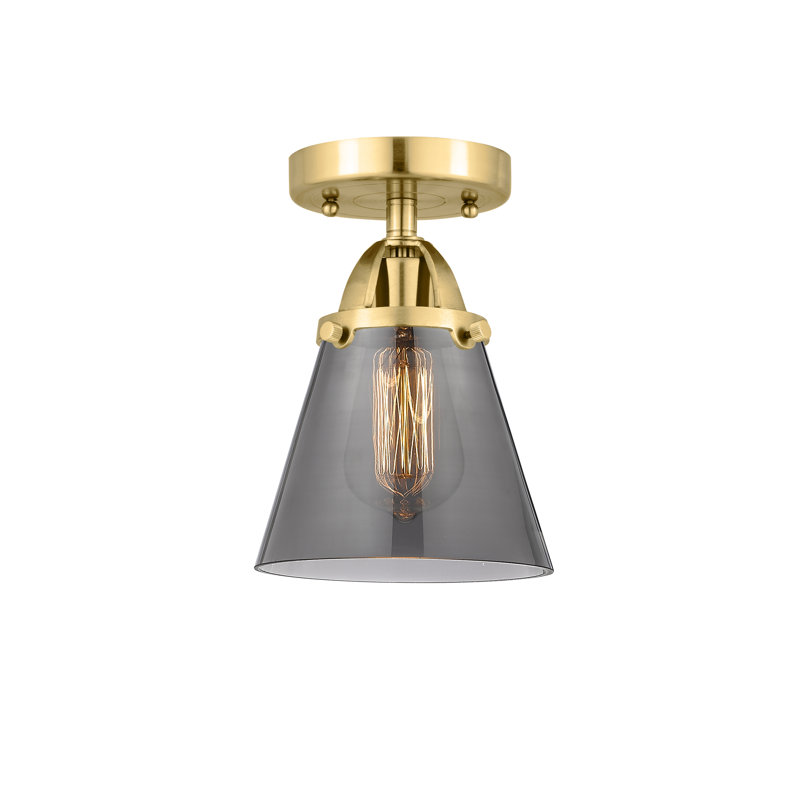 Plafonnier semi-encastré en verre à DEL, Plaqué couleur fumée, H 9,25 po x l 6,25 po x P 6,25 po, Or satiné