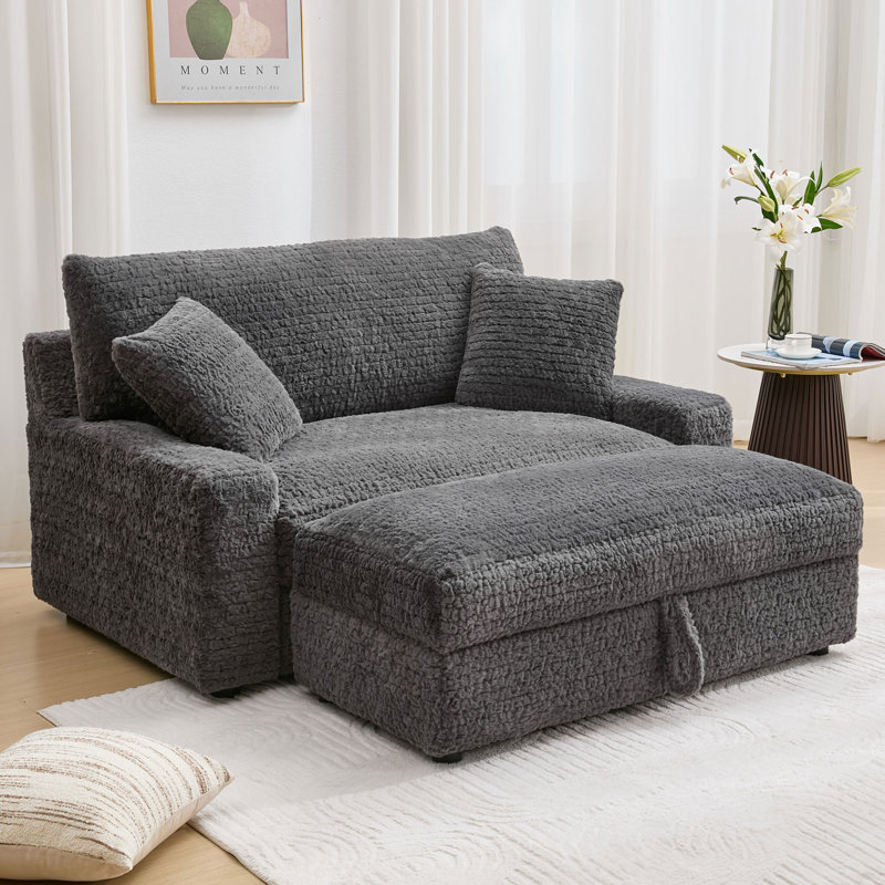 Méridienne intérieure 61,8 po avec 2 coussins et repose-pieds avec rangement, Gris