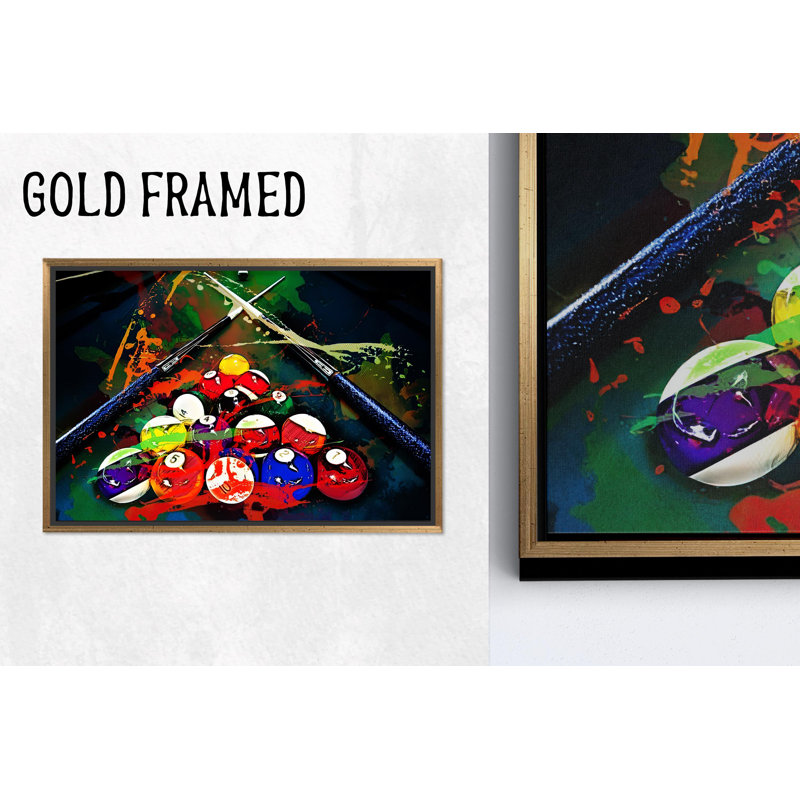 Élégante reproduction sur toile abstraite - art moderne sur verre de billard, 1P or encadré, H: 11,9 po x l: 15,8 po