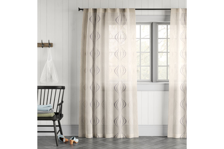 Alefiyah Embroidered Geometric Sheer Rod Pocket Single Curtain Panel