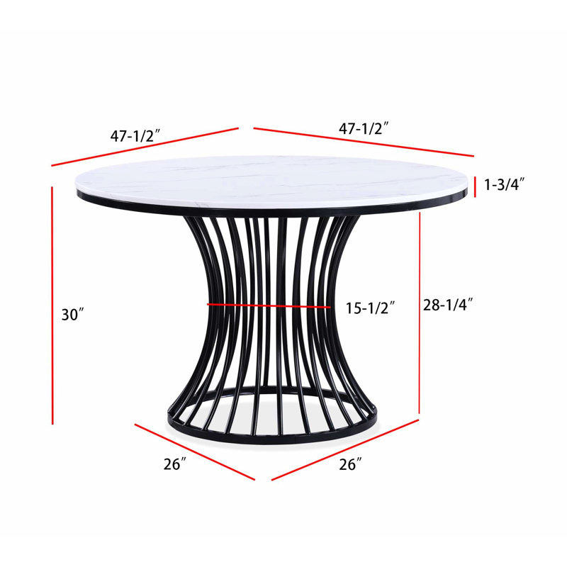 Table ronde élégante en faux marbre avec base en forme de cage en noir et blanc, belle touche moderne