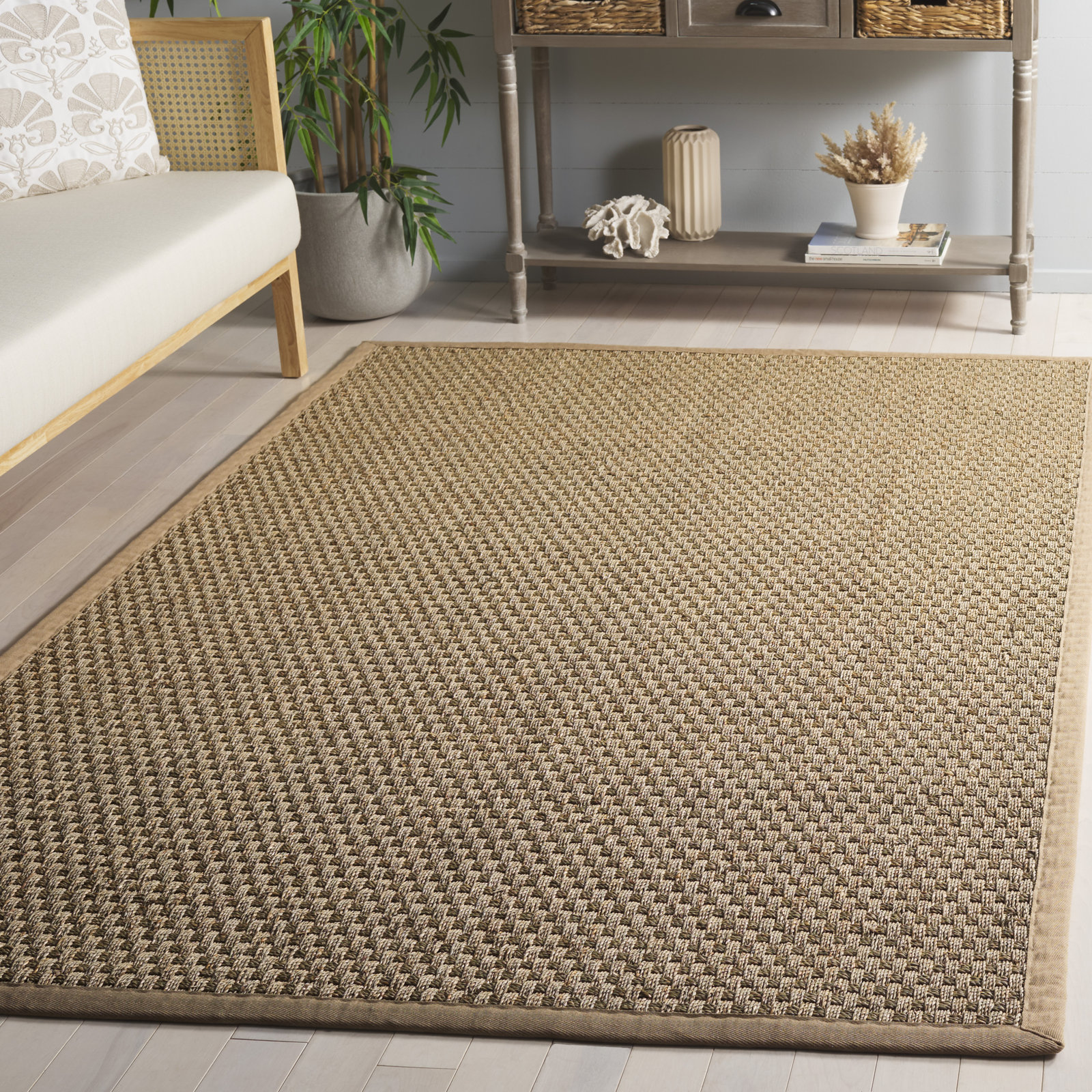 Auckland Bamboo Slat/Seagrass Natural/Beige Area Rug, Rectangle 4' x 6'