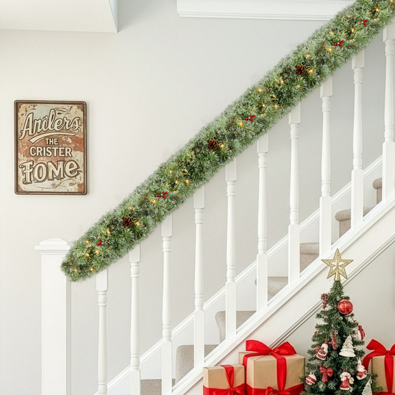 Guirlande de Noël, couronne artificielle pré-éclairée - parfaite pour un décor de fête de Noël intérieur / extérieur