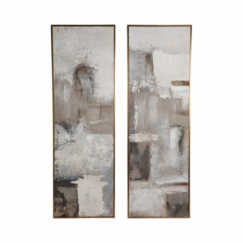Large Abstract Gray and Beige Handpainted Canvas Wall Art Set