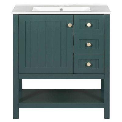 Armoire de meuble-lavabo de 30 po. Conception transitionnelle. Finition. Lavabo en céramique. Fabrication durable. Options de rangement pratiques. Fermeture silencieuse de la porte. Assemblage requis + bois massif robuste. Polyvalent