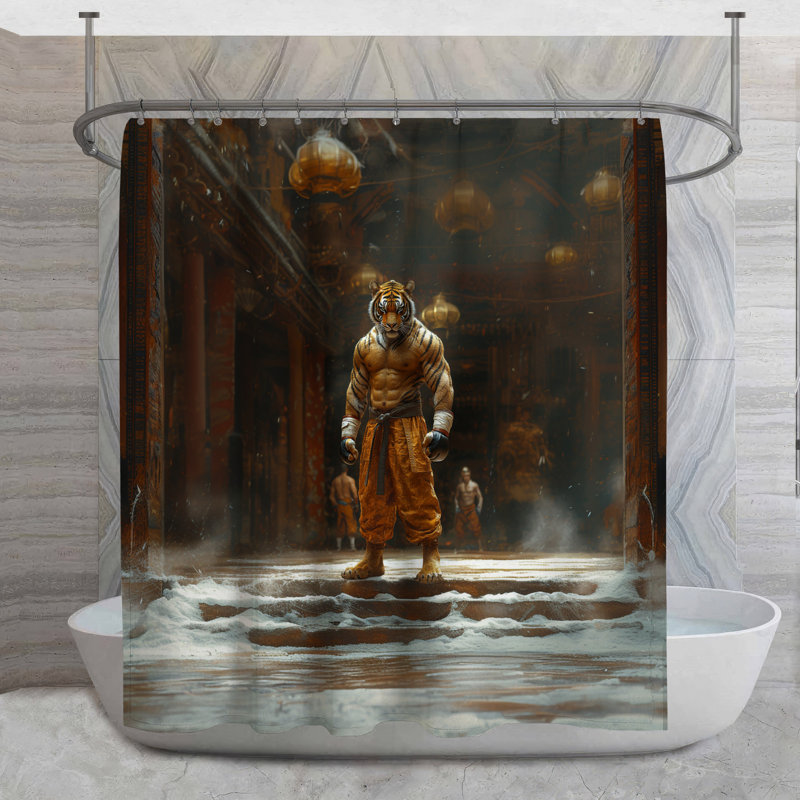 Warrior Tiger Shower Curtain -  Fantasy Bathroom Decor Maximalist, 93"H x 70"W