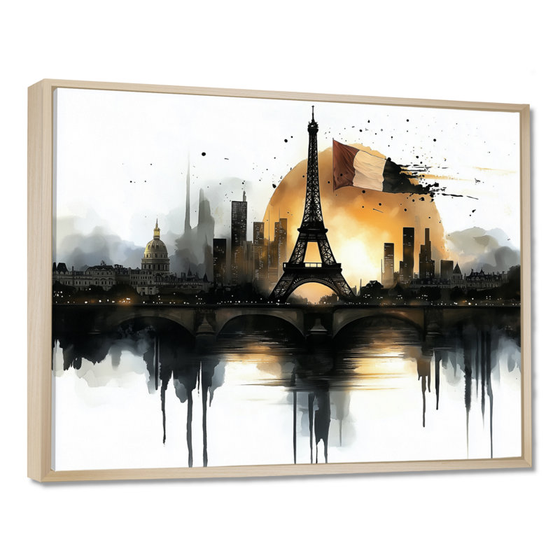 «Abstract Paris Eiffel Twilight Tower II - France», reproduction d'art sur toile encadrée, H 34 po x l 44 po, Cadre flottant