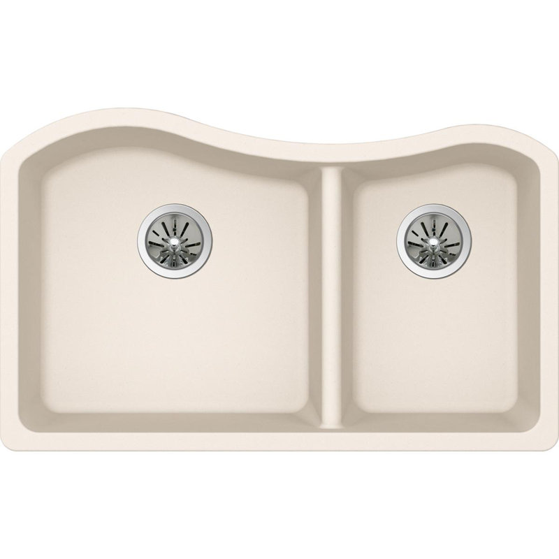 Quartz Luxe 33" L x 20" W Double Basin Undermount Kitchen Sink, Parchment