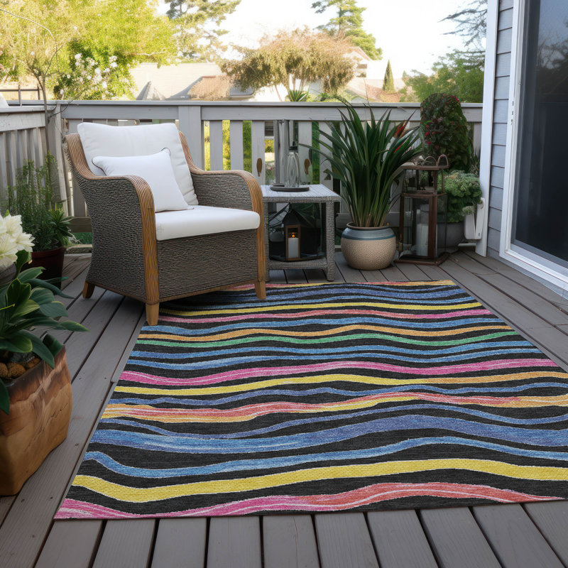Multicolor Striped Synthetic Washable Rectangular Rug