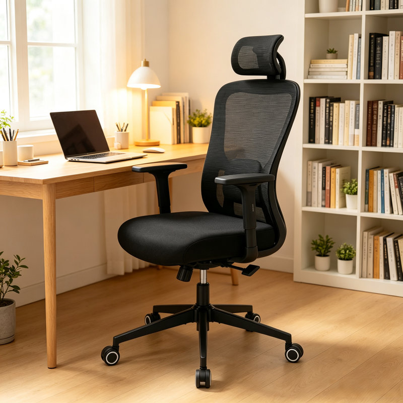 Chaises de bureau à dossier haut, chaises de bureau ergonomiques, tissu en maille respirant, capacité de charge élevée, équipées d'appuie-tête et d'accoudoirs réglables, dossier inclinable (noir, gris, kaki, rose)