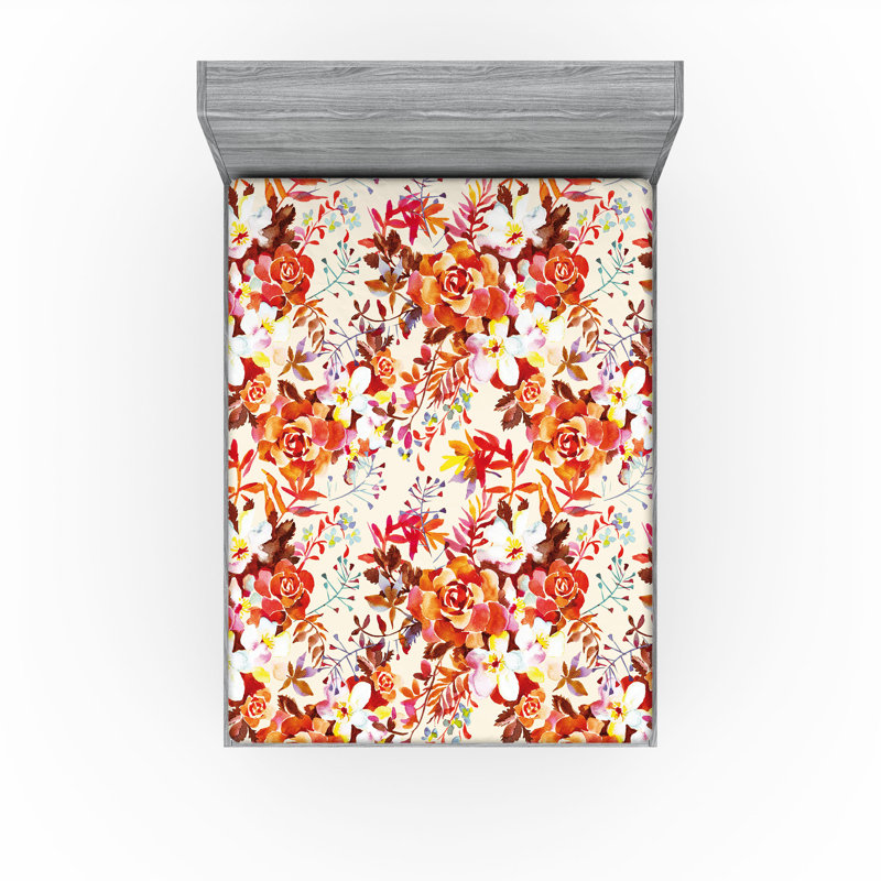 Drap-housse Ambesonne, Drap-housse très grand californien, Vermillon, corail foncé / floral