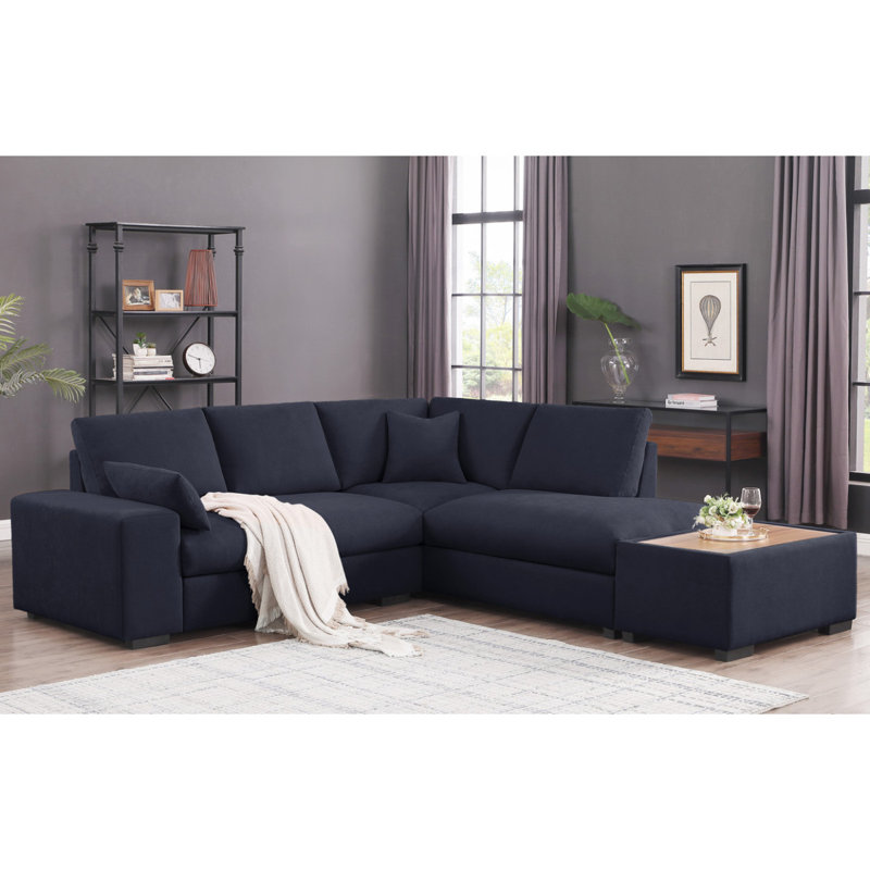 Canapé modulaire en tissu tissé gris foncé de 100 po avec méridienne et repose-pieds console Joviel