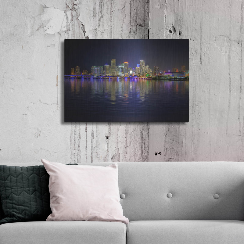 Mur de métal «Miami Skyline» par Rick Berk, H 24 po x l 36 po