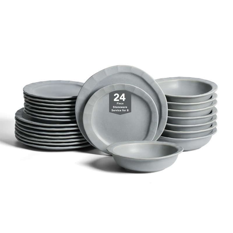 Stone Lain Oasis Stoneware 24 Piece Dinnerware Set, Service for 8, Grey Blue, Gray/Blue