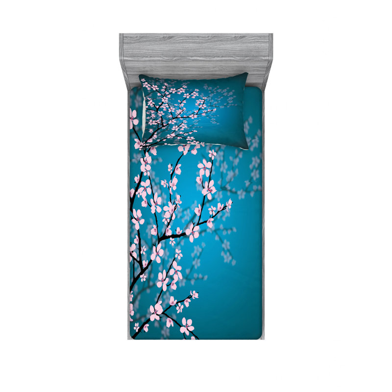 Japanese Microfiber Floral Sheet Set, Twin XL Sheet Set + Fitted Sheet + 1 Pillowcase