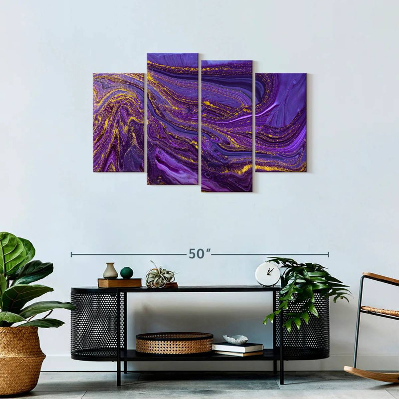 Dynamic Abstract Purple Abstract On Canvas 4 Pieces Set, 27" H x 43" W x 1.25" D