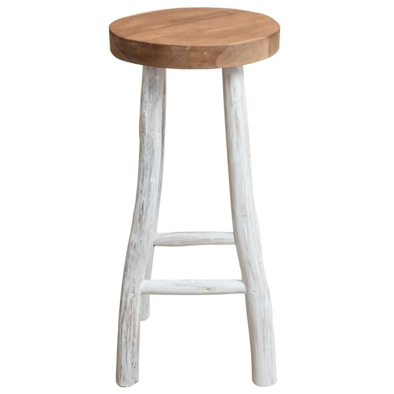 Teak Solid Wood Bar Stool with Solid Wood Frame, White/Brown