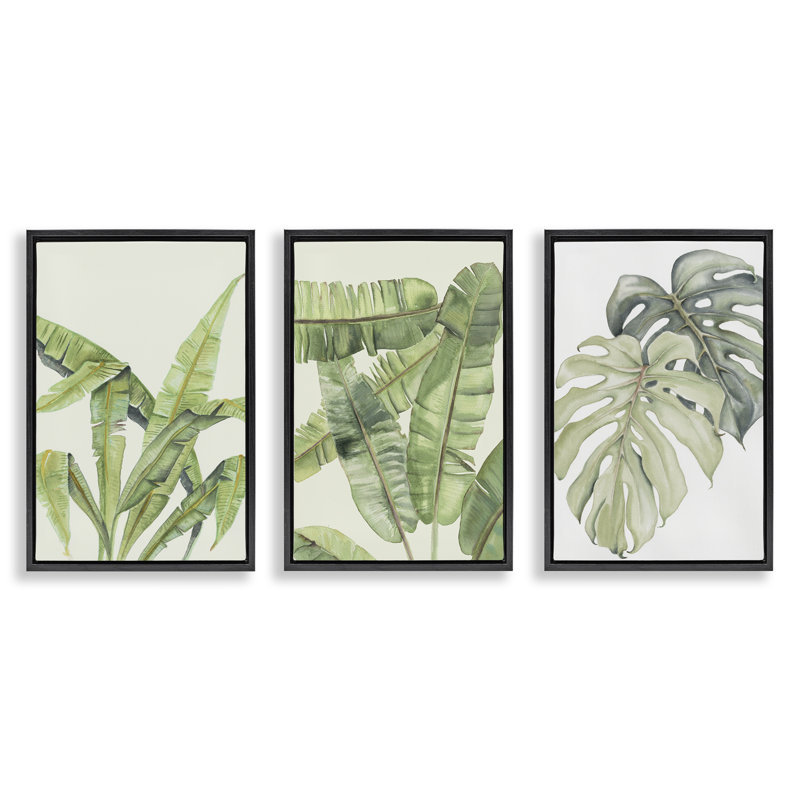 Ensemble de cadre flottant 3 pièces Tropical Leaves, design par Errico & Slyp, H 25 po x l 17 po, Cadre flottant noir de jais