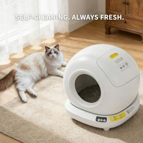 Litière à chat automatique, autonettoyante, double protection de sécurité, élimination des déchets ultra-silencieuse et sans odeur, blanc