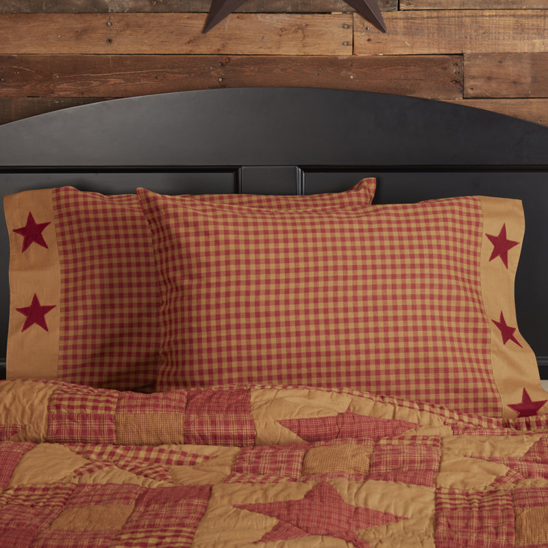 Standard Cotton Pillowcase with Barn Star Applique, Set of 2