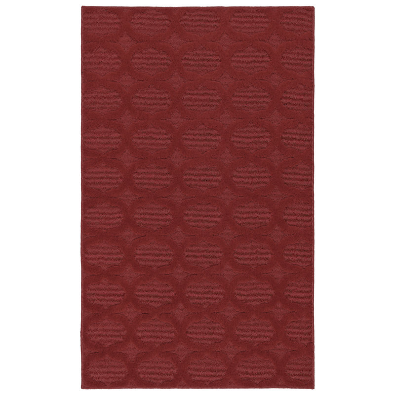 Tapis touffeté à motif géométrique rouge chili, Rectangulaire 3 pi x 5 pi