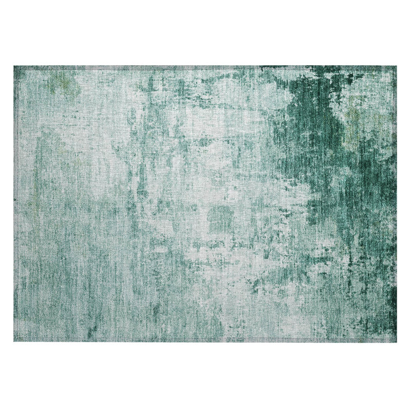 Aqua Rectangular Washable Synthetic Indoor/Outdoor Rug