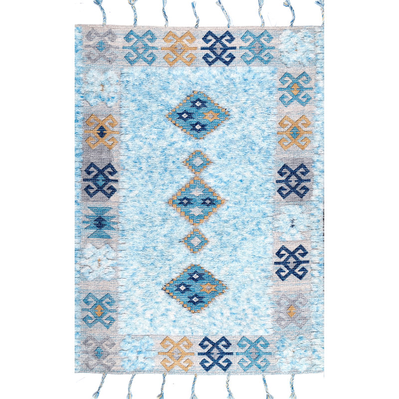 Tapis bleu touffeté à la main, Rectangle 5 pi x 8 pi