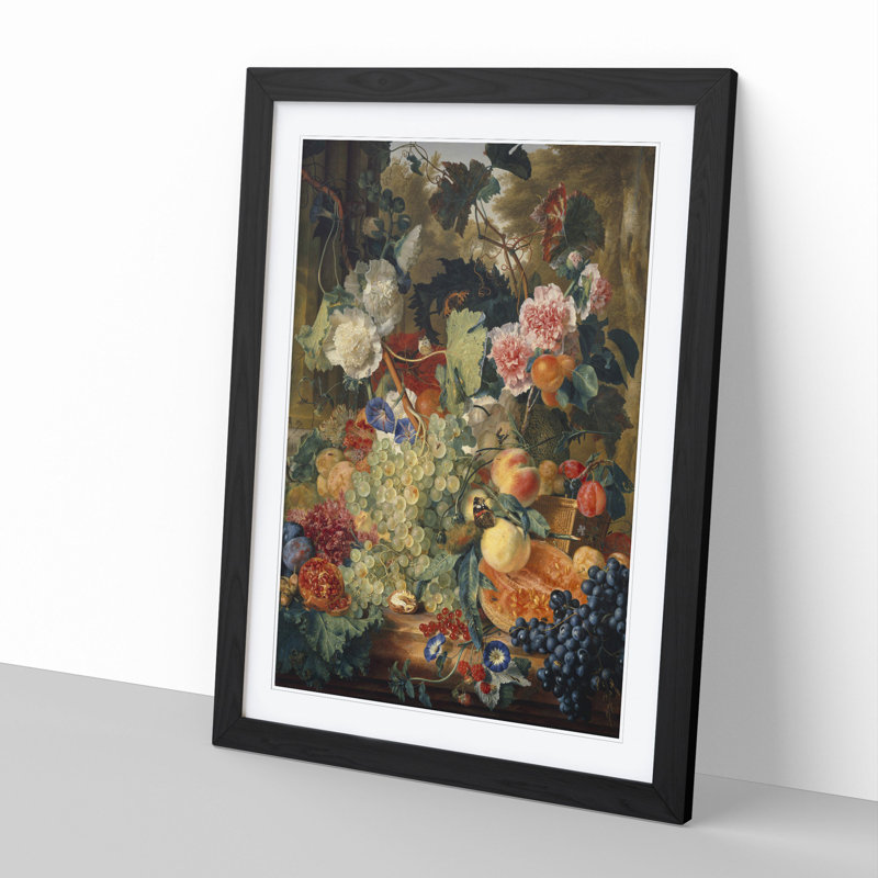 Still Life with Flowers and Fruit Vol.1 by Jan Van Huysum - Picture Frame Painting, 65cm H x 48cm W x 2cm D, Black