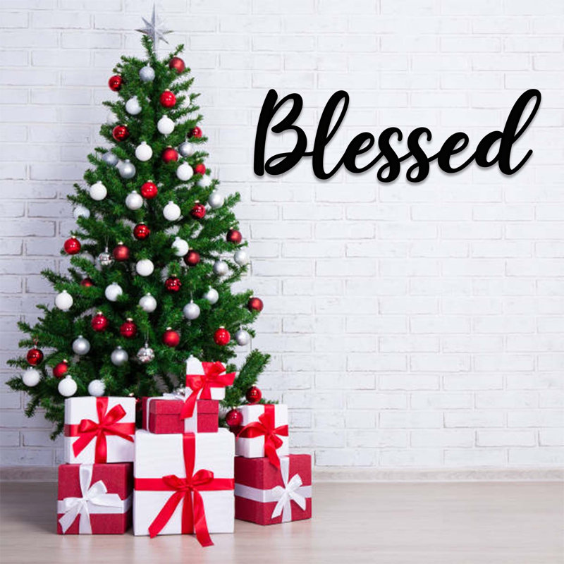 Art mural en métal «Blessed Script» - Inspirational Faith Word Decor - Décoration murale rustique de ferme - Signe de décoration de maison chrétienne - Sculpture en métal industrielle moderne - Décoration de chambre à coucher de salon - Élégante œuvre d'art