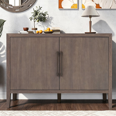 47.25-Inch Farmhouse Sideboard with Pine Veneer and 2 Doors Minimalist Wooden Storage Cabinet with Metal Handles for Living Room, Kitchen