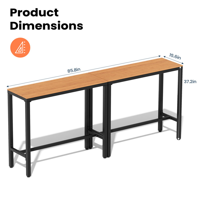Indoor & Outdoor Bar Table, 37.2" H x 15.6" W x 85.8" L, Brown