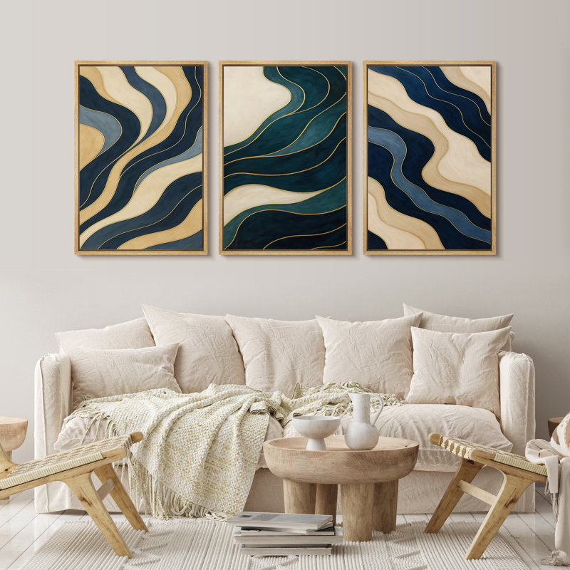 3 pièces, reproduction d'art géométrique abstraite sur toile encadrée pour décoration intérieure moderne, Naturel
