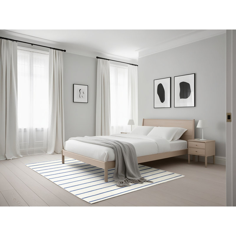 Tapis contemporain blanc / bleu, Rectangle 5 pi x 7 pi