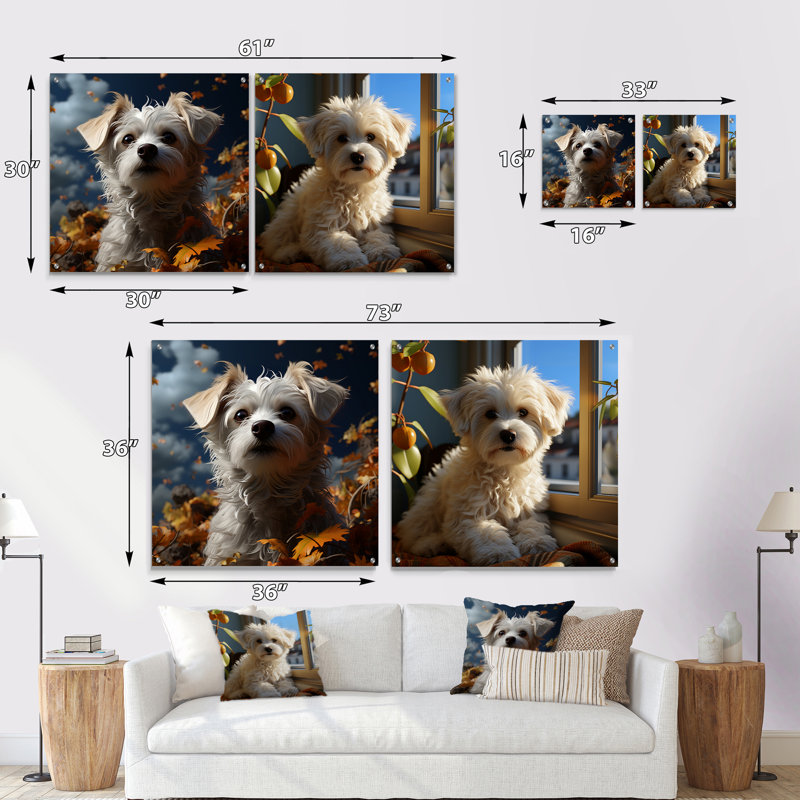 Bichon Breeze - ensemble de 2 verres muraux en acrylique, H 16 po x l 33 po