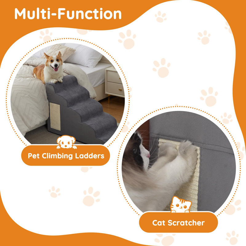 Marches pour chiens, escaliers pour petits chiens, 4 marches (H 19,7 po x l 15,7 po x P 28,3 po), Gris