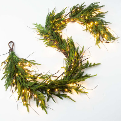 Twig Light & Real Touch Green Norfolk Pine Pre-Lit Winter Christmas Mantle Garland Table Runner -  Darby Creek Trading, GAR1102-7