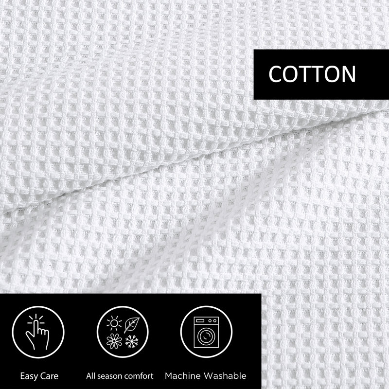 Waffleweave 100% Cotton Blanket, White, Queen