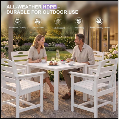 HDPE All Weather Outdoor Dining Table Set of 5 with 2 Umbrella Hole for Patio Garden Backyard Poolside