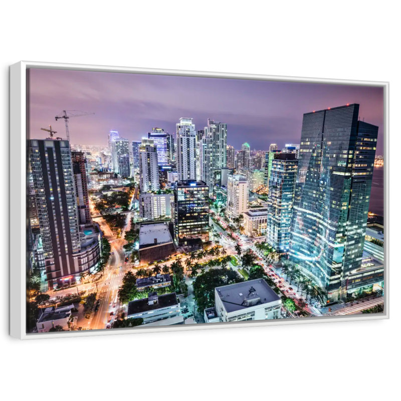 Floride la nuit, 46 po x 31 po, Cadre flottant blanc