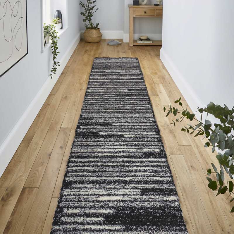 Tapis noir / crème Mahit, Tapis de couloir 2 pi 2 po x 8 pi