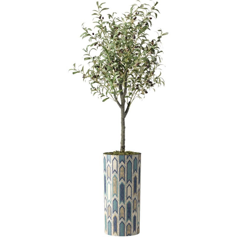 Arbre artificiel dans un pot de fleurs moderne, décoration d'arbre en soie d'olivier artificiel (pot et arbre)