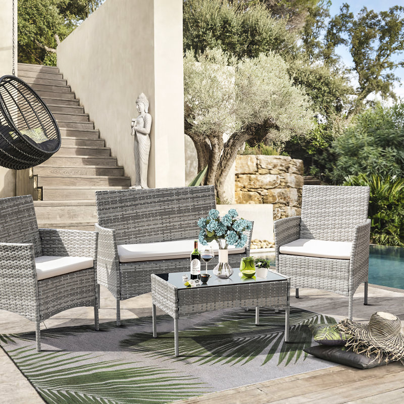 Rifiki 4 - Person Patio Conversation Set with Cushions, Gray, Beige