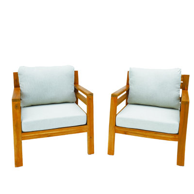 Dayo 2pcs Acacia Wood Patio Outdoor Single Sofa With Cushions